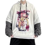 Aobiono Y2K Anime Harajuku Emo Grunge Alt Japon Academia Punk Kawaii Beyaz Unisex Hoodie