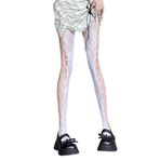 Aobiono Y2K Beyaz Grunge Kawaii Şeffaf Dantel Kadın Külotlu Çorap