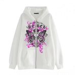 Aobiono Y2K İskelet Kafatası Kelebek Zip Up Harajuku Grunge Emo Academia Beyaz Unisex Hoodie