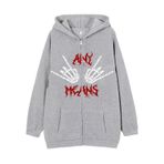 Aobiono Y2K İskelet Kapüşonlu El Kemikleri Harajuku Grunge Alt Academia Gri Unisex Hoodie