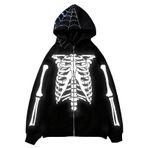 Aobiono Y2K İskelet Kapüşonlu Örümcek Ağı Harajuku Dark Academia Beyaz Unisex Hoodie