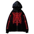 Aobiono Y2K İskelet Kapüşonlu Örümcek Ağı Harajuku Dark Academia Kırmızı Unisex Hoodie