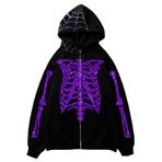 Aobiono Y2K İskelet Kapüşonlu Örümcek Ağı Harajuku Dark Academia Mor Unisex Hoodie