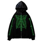 Aobiono Y2K İskelet Kapüşonlu Örümcek Ağı Harajuku Dark Academia Yeşil Unisex Hoodie