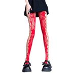 Aobiono Y2K Kırmızı Grunge Kawaii Şeffaf Dantel Kadın Külotlu Çorap