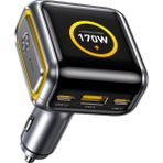 Aohi Superauto Araç İçi Şarjı, 3 Portlu Dijital Ekranlı , 170W Type-C ve USB-A Girişli, USB, Hızlı Şarj Çakmaklık Adaptörü, Siyah