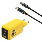 Aohi Youth 3 Portlu 65W Şarj Adaptörü, LED Ekranlı 140W Hızlı Şarj Kablosu Seti