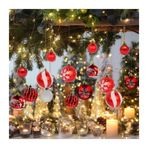 AOKLEY Noel Süslemeleri 44 Pcs Christmas Hanging Ball, Christmas Party Supplies, Large Ball Red And White Christmas Tree Decoration Supplies Kış Masa Süsleri Akşam Yemeği Parti Malzemeleri