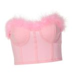 AOKWAWALIY Sarmal göğüs iç kısmı kürkten omzu açık yazlık üst parça kadın üst giyim Clubwear bayan üst bant büstiyer üst pembe bluz kostüm bayan yelekleri elastan, Wie gezeigt, 71X21CM