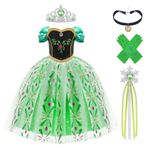 Aomig Elsa Anna kostümü, 5 adet prenses Anna elbisesi, değnek taç eldiveni, kolye, Anna Cosplay elbisesi, doğum günü, parti, Cosplay karnaval, cadılar bayramı, 140 cm
