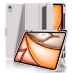 Aoub iPad Air 11 inç M3/M2 (2025/2024), iPad Air 5./4. Nesil (2022/2020) 10,9 inç (2022/2020) Kalem Tutuculu Kılıf, Yumuşak TPU Arka Kapaklı Üç Katlı Stand, Otomatik Uyku/Uyandırma, Gri