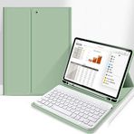 aoub iPad Air 5./4. Nesil 2022/2020 için Kılıf, Stand Folyo Çıkarılabilir Kablosuz Bluetooth Klavye Kılıfı Yumuşak TPU Arka Kılıf, iPad Air 10.9 inç için Kalem Tutuculu, Açık Yeşil