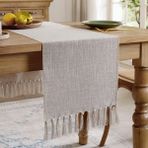 Aoztio Keten tarzı rustik masa örtüsü, çiftlik evi pamuklu nevresim takımı, Boho runner masa örtüsü, 90 cm uzunluğunda, el püsküllü, ev, masa üstü dekoru ve günlük kullanım için, hafif kahve, 90 cm