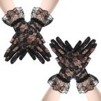 AOZUO 2 çift dantel eldiven, düğün eldiveni, çay partisi filesi, şeffaf dantel eldiven, Opera Cadılar Bayramı, Cosplay eldiveni, kadınlar için, Siyah, 38