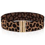 AOZUO Kadınlar için Geniş Streç Bel Kemeri, Vintage Elastik Leopar Baskı Kemer Sıska Elbise Tuck Kemer, Altın, Wide Stretchy Belt