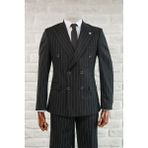 Apartro Slimfit Sivri Yaka Çift Yırtmaçlı Çizgili Kruvaze Takım Elbise - Siyah - 52 / 6