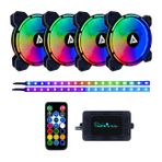 Apevia AC42-RGB Arcane 120 mm Sessiz RGB Renk Değiştiren Uzaktan Kumandalı LED Fan, 16x LED ve 8X Titreşim Önleyici Kauçuk Pedler, 2 Manyetik LED Şerit (4+2-pk)