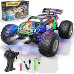 Apexma 2.4ghz Uzaktan Kumandalı LED Işıklı 1:18 Ölçek Şarjlı Hız Yapan Arazi Aracı - Oyuncak Bigfoot Jeep - Full Fonksiyon Işıklı Off-Road Araba - Yeşil