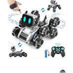 Apexma Oyuncak 2.4ghz Uzaktan Kumandalı Bilekten Kontrollü Şarjlı Işıklı 8 Teker Akrobat Robot Köpek - Gri