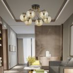 Aplika Edin 6'lı Siyah Eskitme Bal Camlı Modern Avize