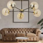 Aplika Nide 5'li Siyah Eskitme Bal Camlı Modern Retro Avize