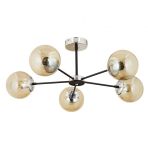 Aplika Nide 5'li Siyah Krom Bal Camlı Modern Retro Avize