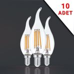 Apliqa 10 Adet Kivrik Uçlu Filamanli E14 Rustik 6 Watt 3000k Gün Işığı T35 Ampul