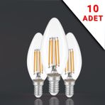 Apliqa 10 Adet Led Filamanli E14 Rustik 6 Watt 3000k Gün Işığı C35 Ampul