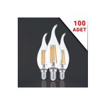 Apliqa 100 Adet Kivrik Uçlu Filamanli E14 Rustik 6 Watt 3000k Gün Işığı T35 Ampul