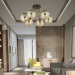 Apliqa 3559-06-BL Edin 6lı Siyah Eskitme Bal Camlı Salon Avize