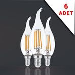 Apliqa 6 Adet Kivrik Uçlu Filamanli E14 Rustik 6 Watt 3000k Gün Işığı T35 Ampul