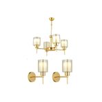 Apliqa 7000-5328-08-GD-03 Cemre 4 Lü Gold Salon Avize 3 Parça Avize Seti