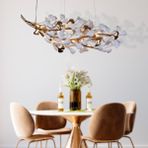 Apliqa Albany 10'lu Sıralı Sarı Yaş Boyalı Çiçek Görünümlü Yemek Masası Üstü Gold Modern Salon Avize