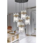 Apliqa Apatit 5'li Yuvarlak Siyah Eskitme Kristal Taşlı Modern Koridor Yatak Odası Salon Kristalli Avize