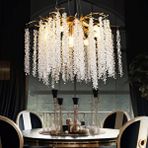 Apliqa Dina Serip Gold Kaplamalı Modern Tasarım Salon Kristal Sarkıt Avize Beyaz