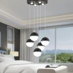 Apliqa Ekin 5'li Yuvarlak 47 Watt Siyah Ledli Kelebek Detaylı Modern Koridor Yatak Odası Salon Sarkıt Led Avize
