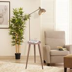 Apliqa Heather Eskitme Başlıklı Ahşap Sehpalı Modern Ayaklı Abajur Lamba Ahşap Lambader Altın