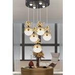 Apliqa Lokken 5'li Sıralı Bakır 42 Watt Kristal Ledli Modern Oturma Odası Salon Sarkıt Avize