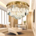 Apliqa Nilüfer Yuvarlak Eskitme Kristalli Taşlı Modern Tasarım Kristal Salon Avize Altın