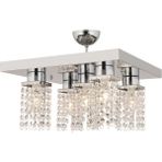 Apliqa Peter 5Li Krom Kristalli, Taşlı Modern Tasarım Kristal Salon Avize - Gümüş - 4