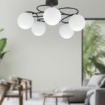 Apliqa Rodonit 5li Siyah Krom Beyaz Camlı Modern Sarkıt Genç Odası Yatak Odası Retro Salon Avize - Siyah - Krom