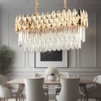 Apliqa Rodya 80'lik Sıralı Gold Kristal Taşlı Modern Yemek Odası Salon Sarkıt Avize