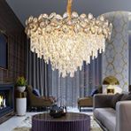 Apliqa Saral 60'lık Yuvarlak Gold Kristal Taşlı Modern Tasarım Salon Avize Altın
