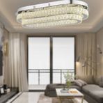 Apliqa Valeria 2 Katlı Elips Plafonyer Elips Ledli 3 Renkli Kristalli Taşlı Modern Tasarım Led Kristal Salon Avize