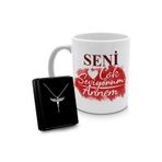 Apollon Gift Shop Anneler Gününe Özel Tasarım Kupa & Gümüş Renk Kaplama Zirkon Taşlı Melek Kolye Hediye Seti