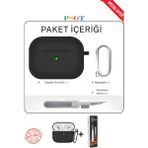 apple Airpods Pro/pro2 Kılıf Kapak Temizleme Kalemi ile Tam Koruyucu Silikon Kılıf , Ön LED Görünür - Pro 2 - Siyah
