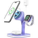 Apple Gordons Apple Cihazlarla Uyumlu 5 In 1 Manyetik Kablosuz Şarj Standlı USB Hızlı Şarj Istasyonu Gece Lambalı Fast Wireless Charger - Mor