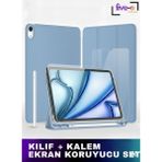 Apple iPad 10. Nesil 10.9 (2022) Kılıf Ekran Koruyucu ve Stylus Kalemli 3'ü 1 Arada Full Gear Set A2696 A2757 A2777 A3162 - Açık Mavi
