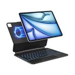 Apple iPad Air 13INÇ M3 Çipli 2025 Uyumlu Magic Uyumlu Touchpad Işıklı Klavyeli Kılıf - Siyah