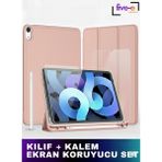 Apple iPad Air 4. Nesil 10.9 (2020) Kılıf Ekran Koruyucu ve Stylus Kalemli 3'ü 1 Arada Full Gear Set A2316 A2324 A2325 A2072 - Rose Gold